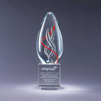 Magnetic Engraved Art Glass Award with Red Highlights