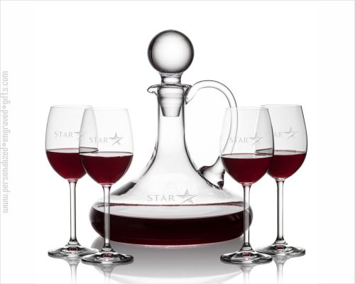 Marcia Decanter Engraved Set of 4