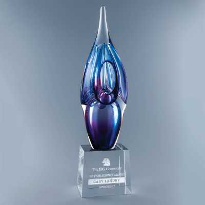 Mesmerizing Art Glass Award with Deep Blue and Purple Hues