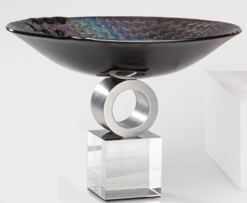 Personalized Black Art Glass Presentation Bowl