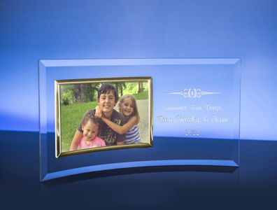 Engraved Curved Glass Picture Frame with Gold Trim