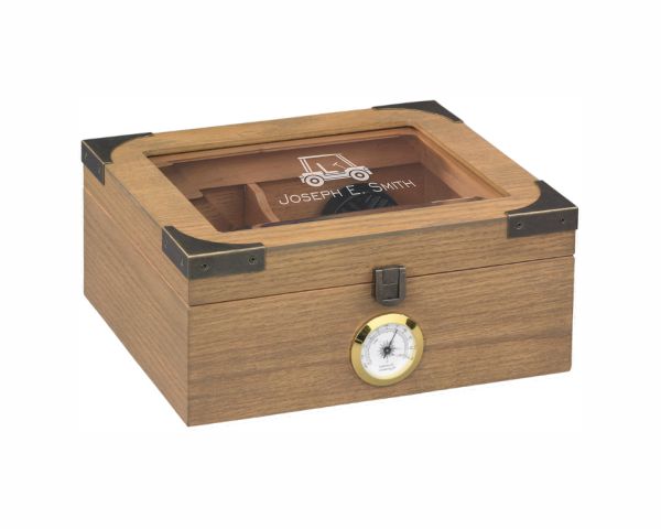 Engraved Olar Humidor with Metal Edges and Glasstop