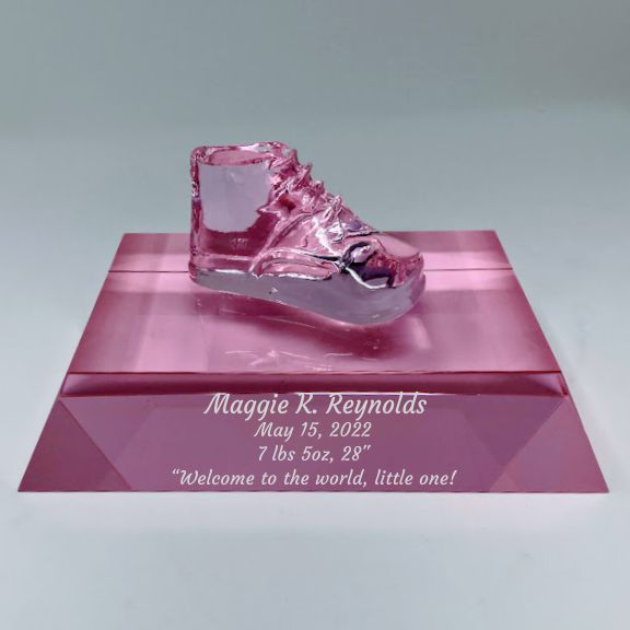 Engraved Pink Crystal Shoe on Crystal Base