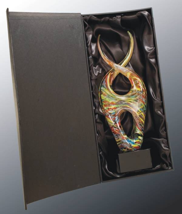 engraved art glass award in box
