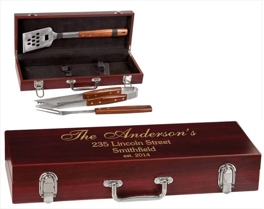 Personalized BBQ Gift Box Custom Engraved Rosewood Grilling Set 