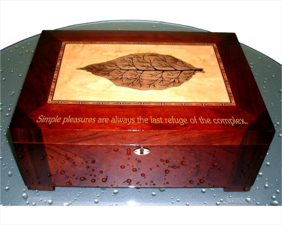 Personalized Humidors Inlaid Leaf Large Humidor