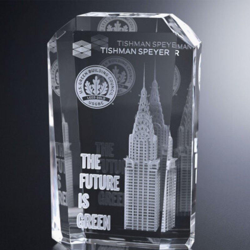 3D Engraved Crystal Rectangle Award Don