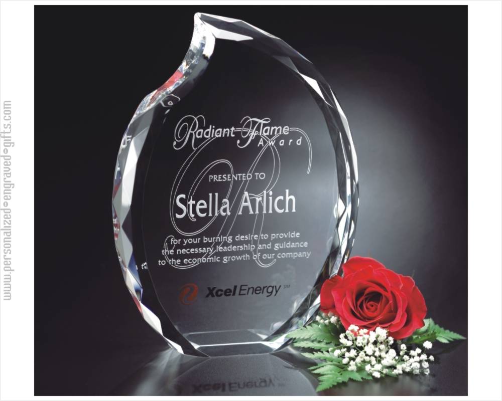 3D Engraved and Personalized Crystal Flame Award Max
