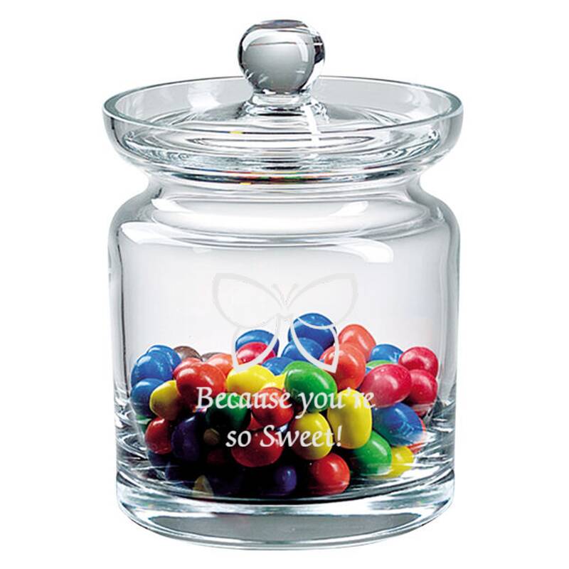 Personalized 5.5 inch Glass Jar with Lid Engraved with Logo