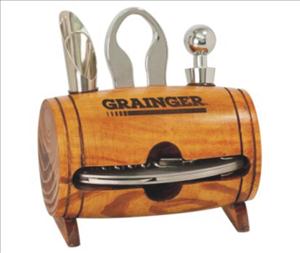 Engraved Wooden Barrel 4 Piece Wine Tool Set