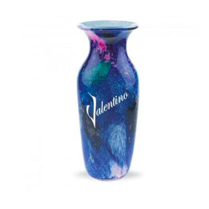 Blue Swirled Engraved 12 inch Art Vase - The Vernon