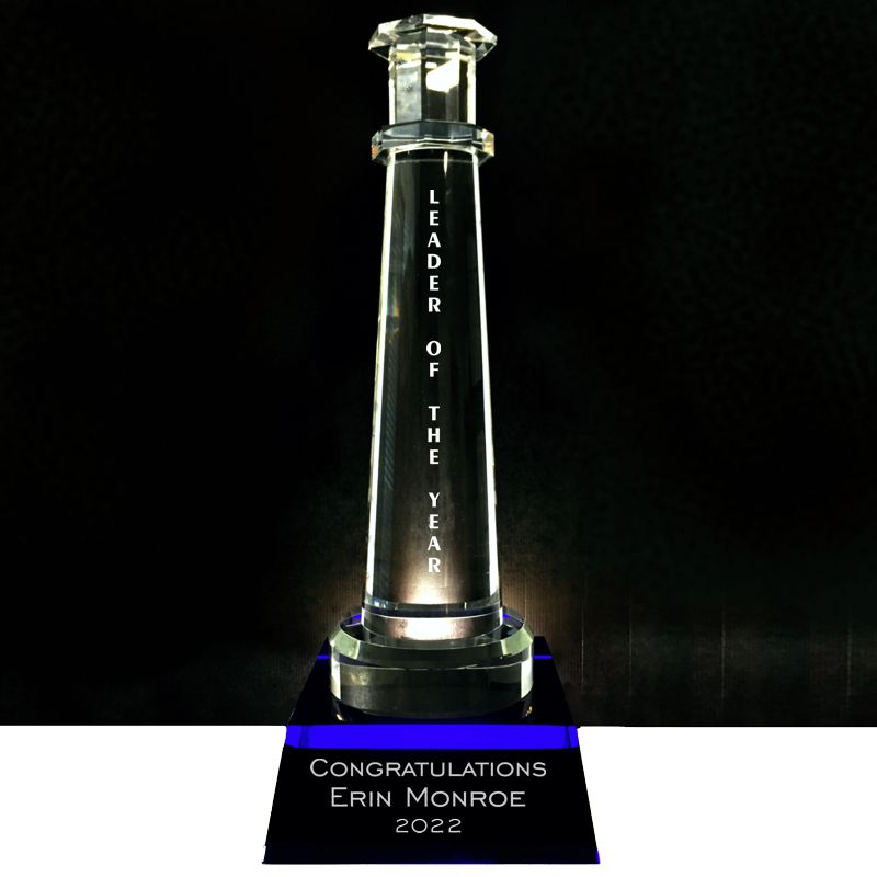 18 Inch Crystal Lighthouse Award on Blue Crystal Base, The Cape Hatteras
