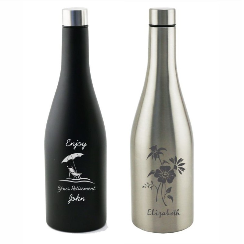 Chardonnay Wine Bottle Shaped Stainless Steel Flask Laser Engraved