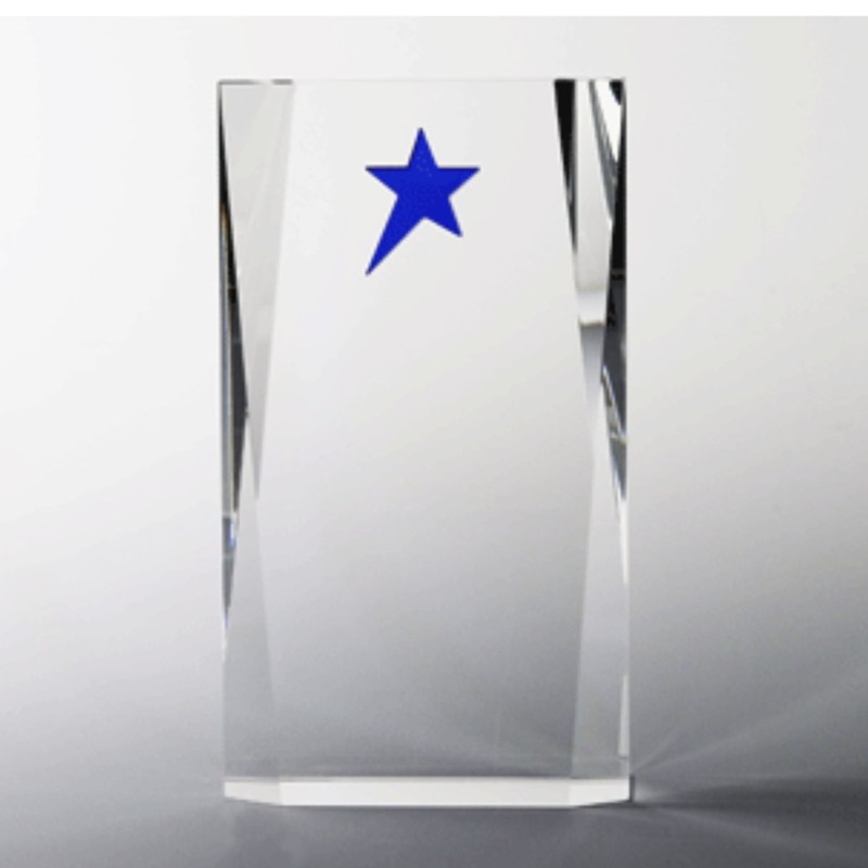 Crystal Block Award with Shimmering Blue Star