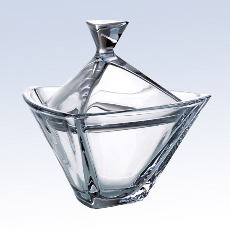 Crystal Triangle Candy Dish with Lid - Geometric Design Great Accent Piece