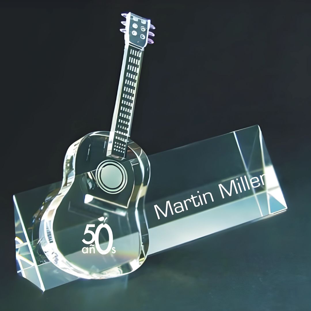Custom Engraved Crystal Guitar Award - Nameplate