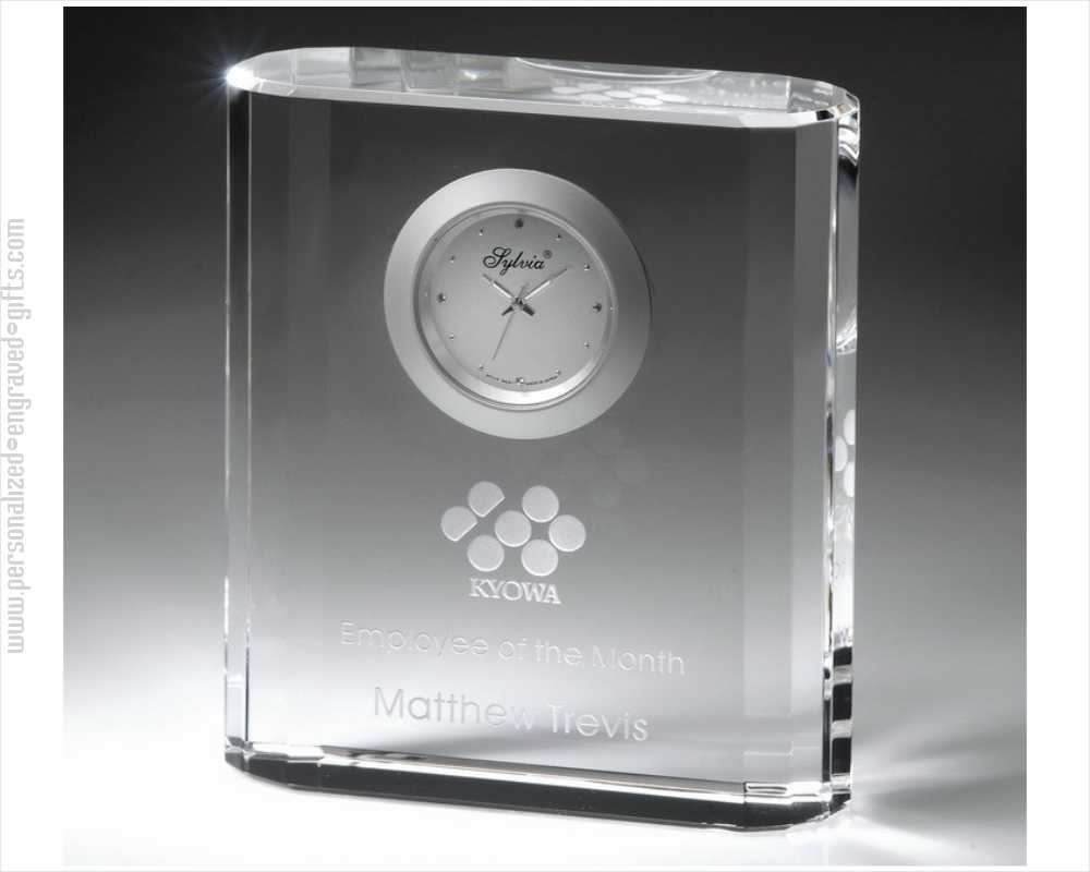 Deep Etched 4 inch Square Crystal Clock