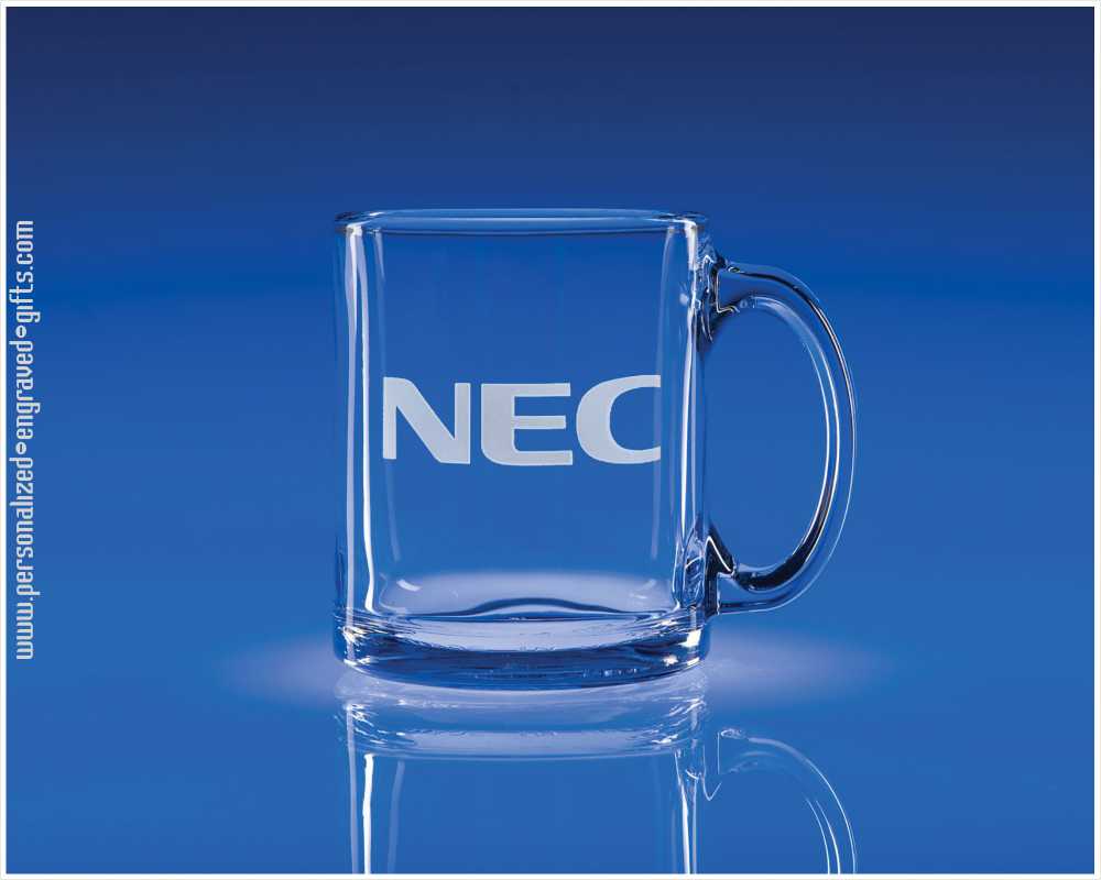 Engraved Clear Glass Coffee Mugs Engraved with Custom Logos or Artwork