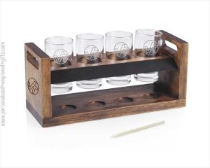 Floating Beer Glasses on Engraved Wooden Tray