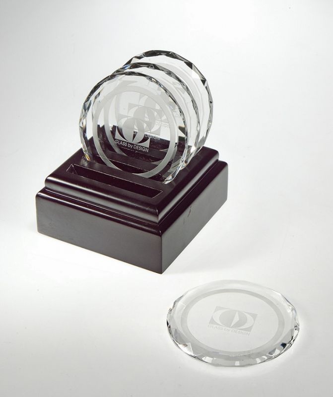 Engraved Crystal 4-Piece Faceted Coaster Set