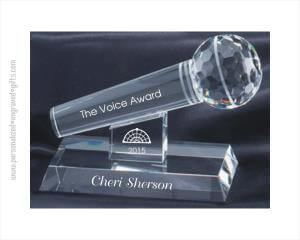 Engraved Optical Crystal Microphone Award