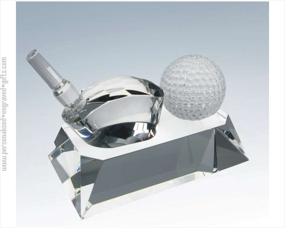 Engraved Crystal Name Plate with Frosted Golf Ball