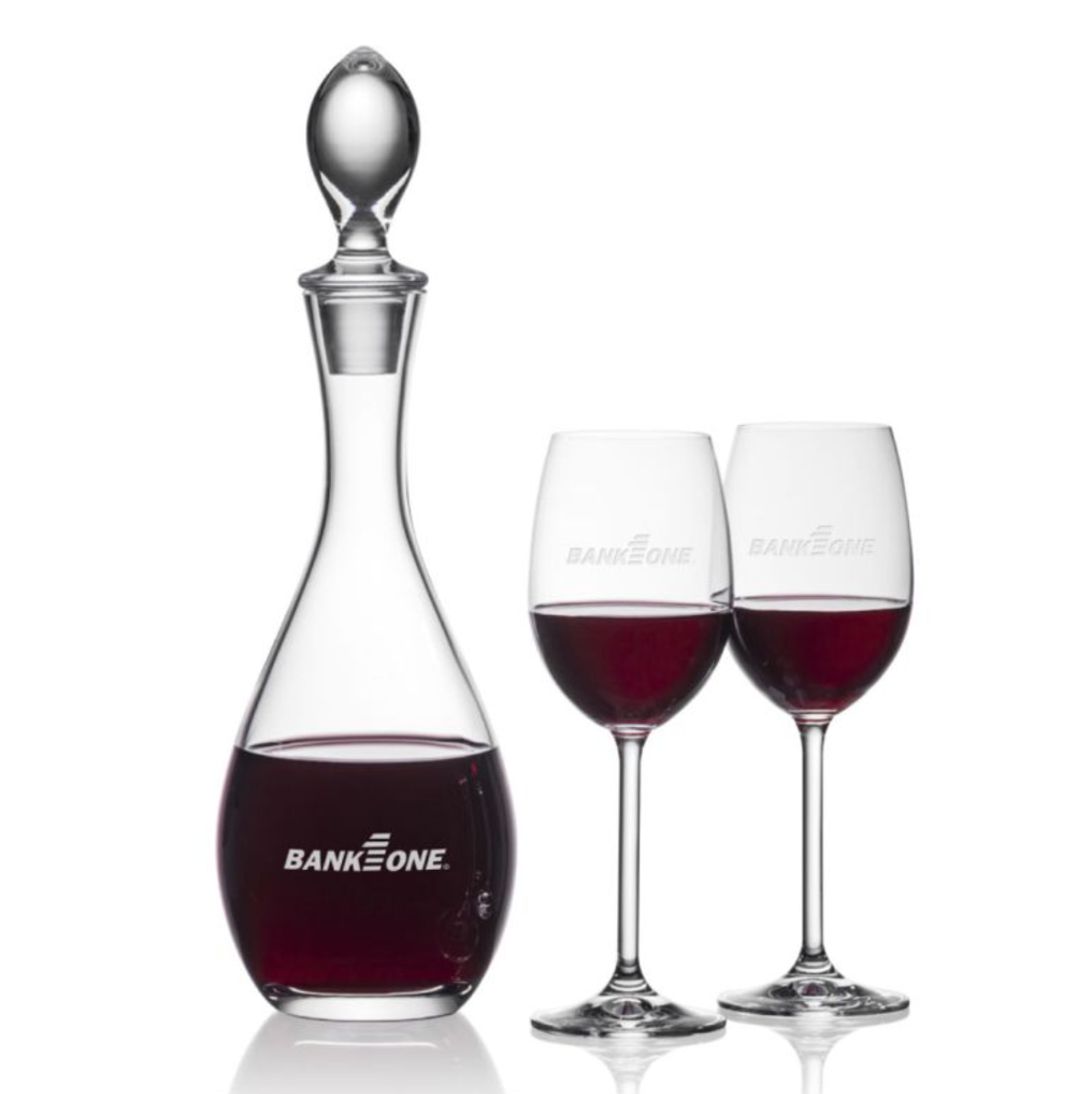 Engraved Wine Decanter and Set of 2 Glasses - Devon