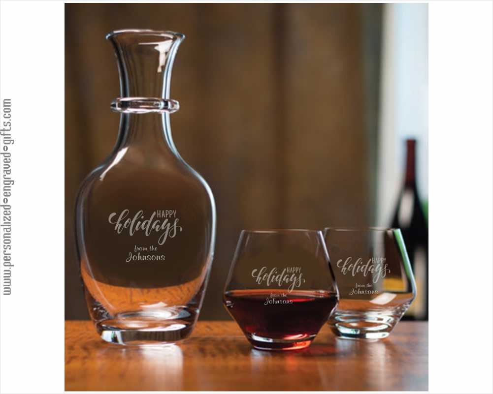 Engraved Italian Wine Carafe Set with 2 Stemless Glasses
