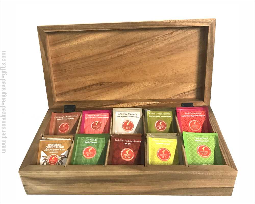 Engraved Wooden Tea Box with 10 Compartments Earl Grey