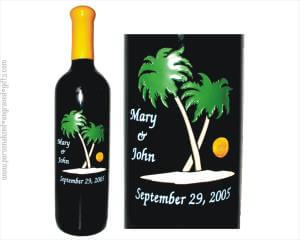 Palm Trees on Beach Engraved Wine Bottle