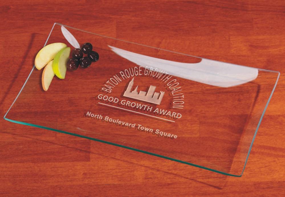 Customized Clear Glass Curved Rectangle Serving Tray,  The Somerset