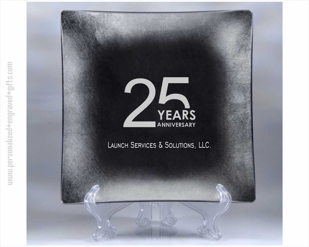 Engraved Square Silver Leaf Glass Plate