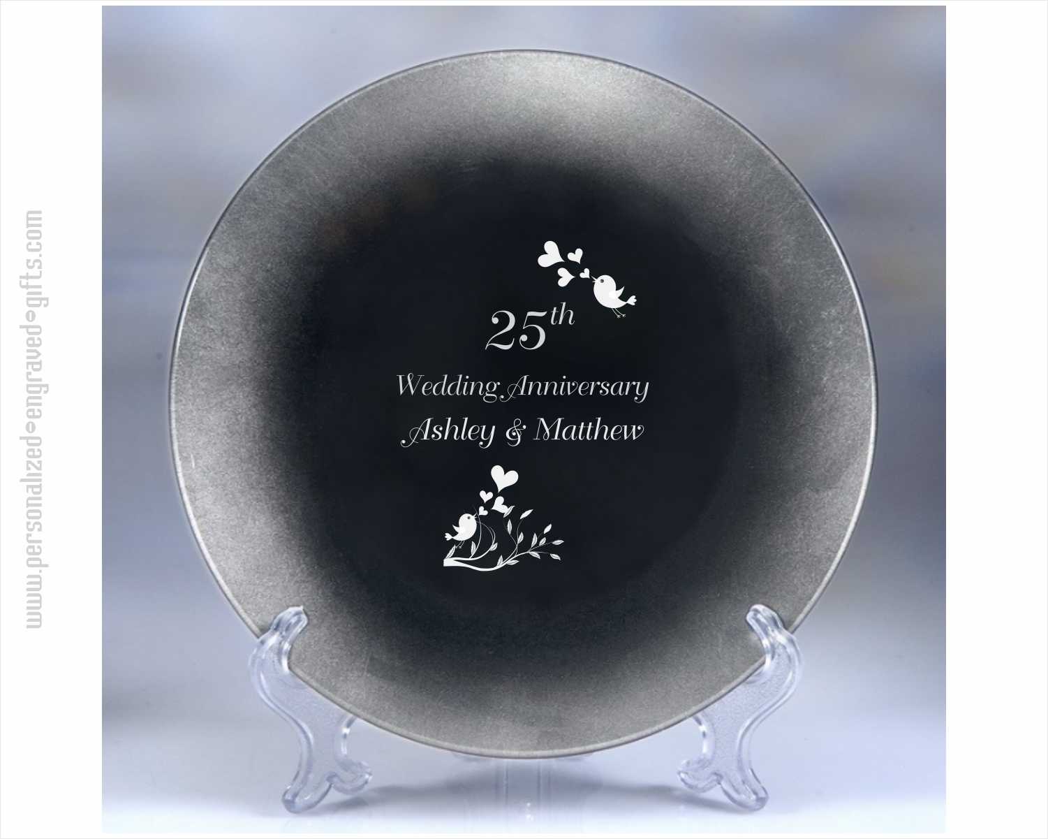 Engraved Silver Leaf Glass Round Plate