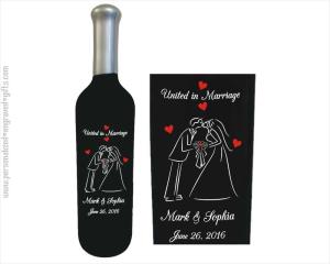 Kissing Bride and Groom Engraved Wine Bottle