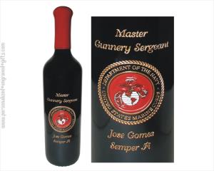 Hand Painted Wine Bottle with Marine Insignia