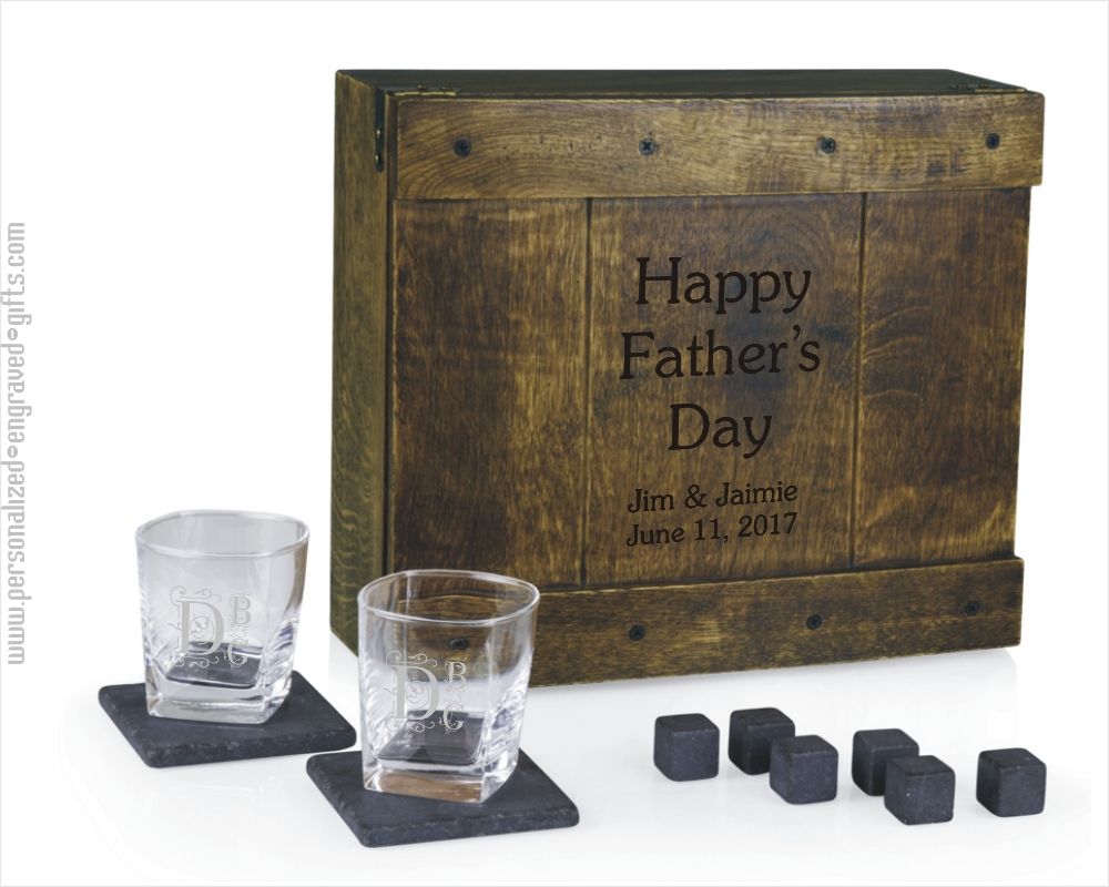 Laser Engraved Whiskey Glass and Coaster Gift Set