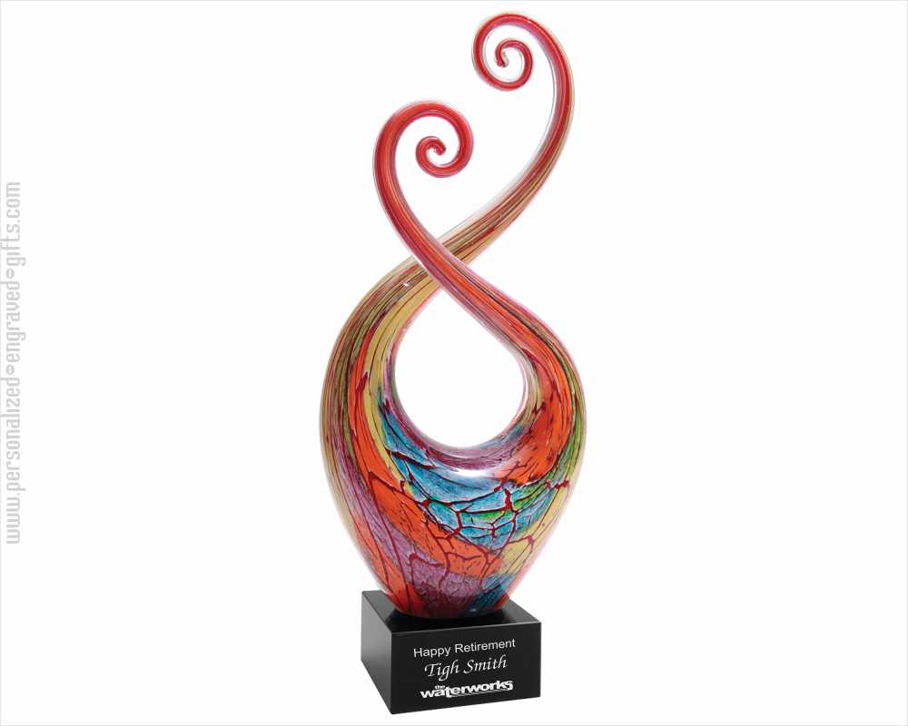 Personalized Turquoise and Orange Art Glass Award Paradiso