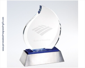 Engraved Eternal Crystal Flame Award with Blue Accent