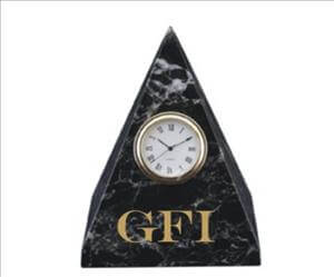 Engraved Marble Pyramid  Clock -  Black Zebra