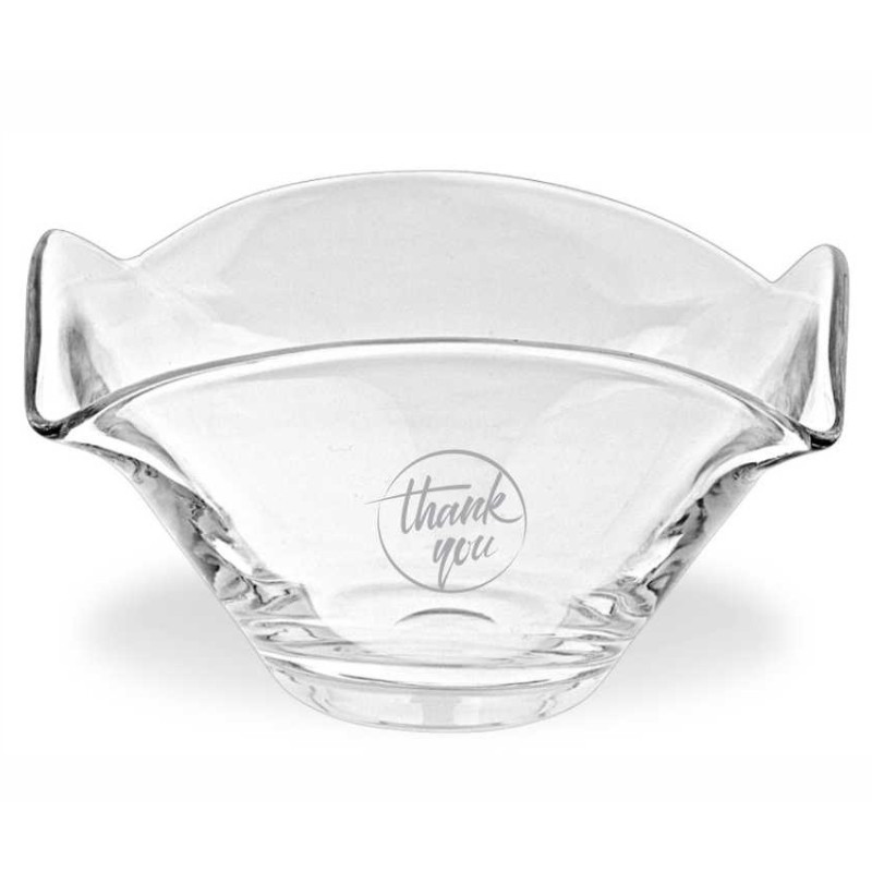 Flared Mouth Blown Engraved Glass Bowl - Quartet