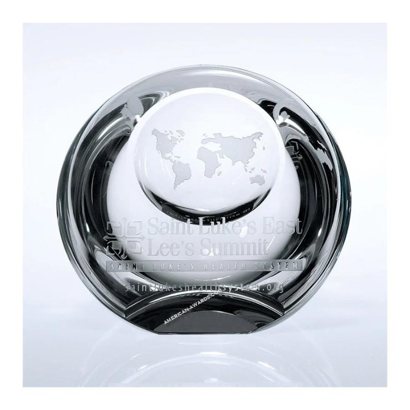 Globe Dome Engraved Crystal Paperweight