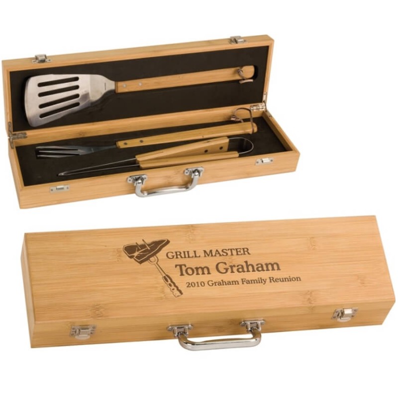 Laser Engraved Bamboo Barbecue Grill Master Gift Set