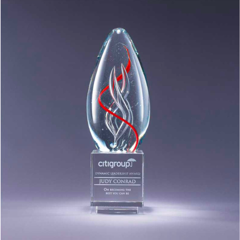 Magnetic Engraved Art Glass Bulb Award with Red Highlights- Medusa