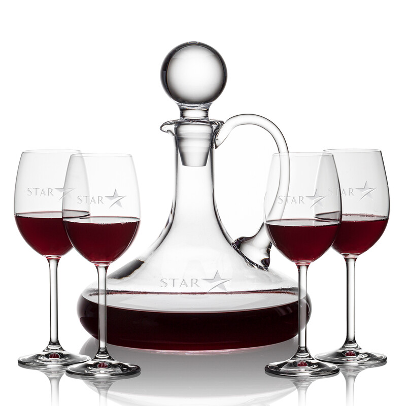 Marcia Decanter Engraved Set of 4 Wine Glasses