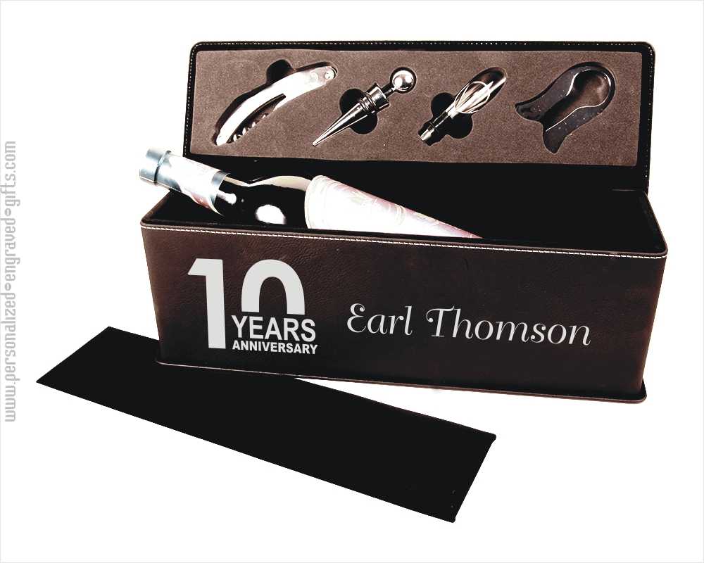 Laser Engraved Black Leatherette Wine Gift Box with Tools