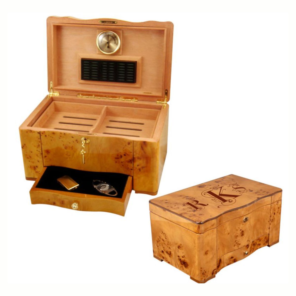 Personalized Engraved Maple Burl Humidor Perique