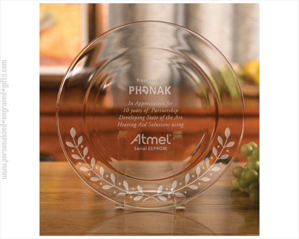 Personalized Glass Plate with Laurel Design on Rim