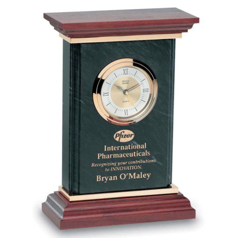Personalized Marble and Walnut Gold Clock O Maley