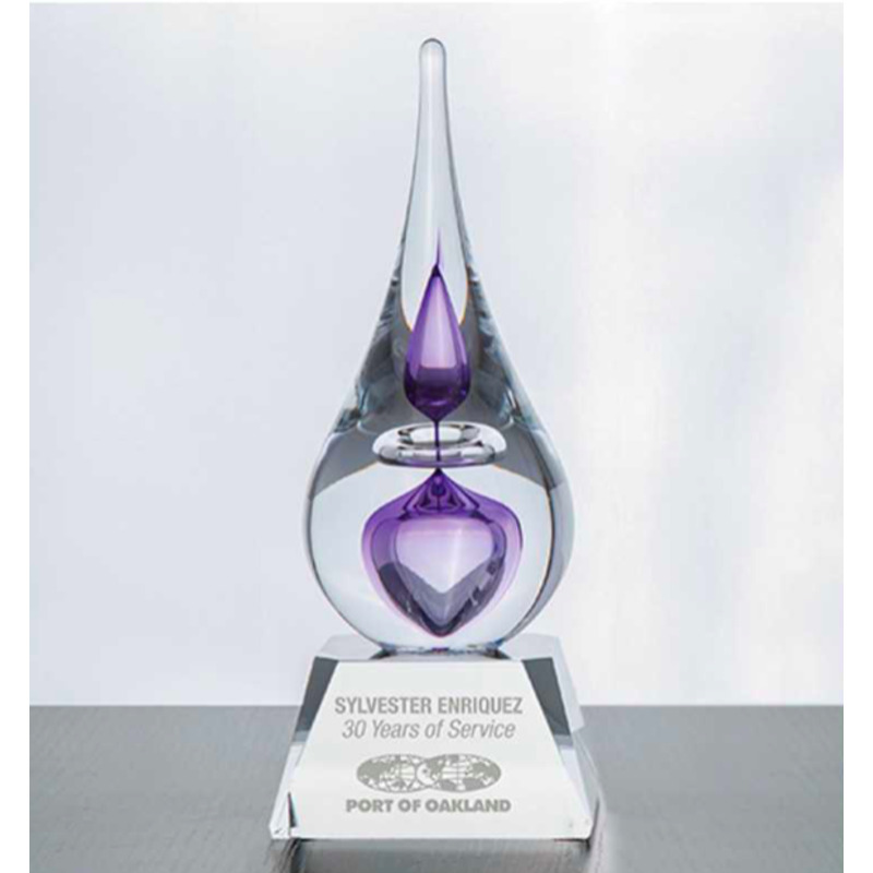 Personalized Purple Teardrop Art Crystal Award