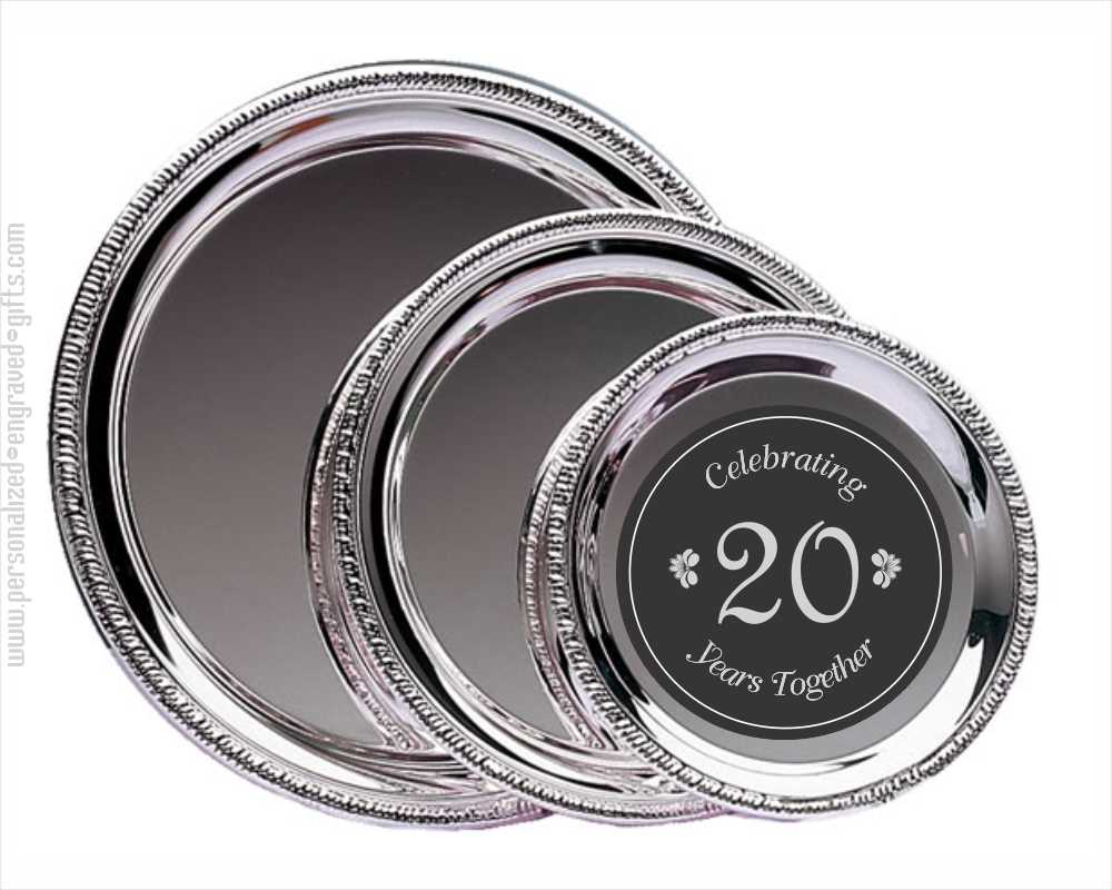 Personalized Engraved Silver Round Tray with Silver Border